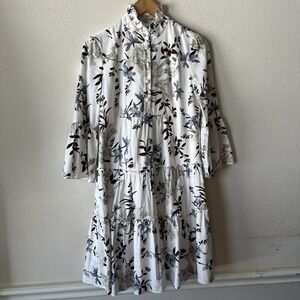 Erdem Alexine Tropical Print Cotton Floral Tiered Short MIDI Sz 6 Preppy Boho